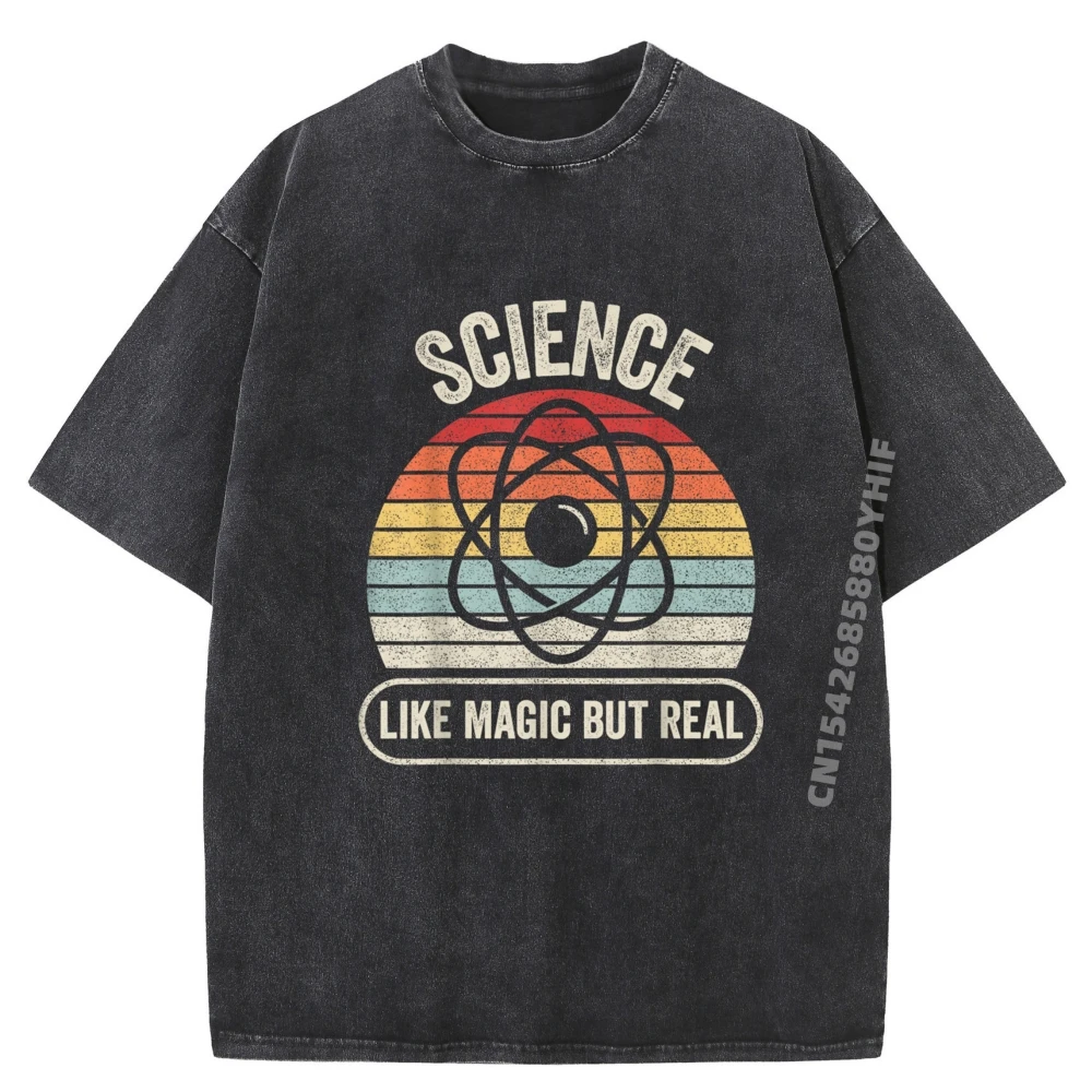 

Retro Male Tshirts Retro Vintage Science Like Magic Slogan Tops Tees Washed T Shirt Man Casual Printed Tees
