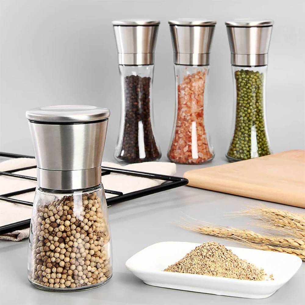 Stainless Steel Adjustable Manual Salt Grinder Pepper Grinder Ceramic Core Hand Tools Kitchen Small Tools Spice Glass Bottles