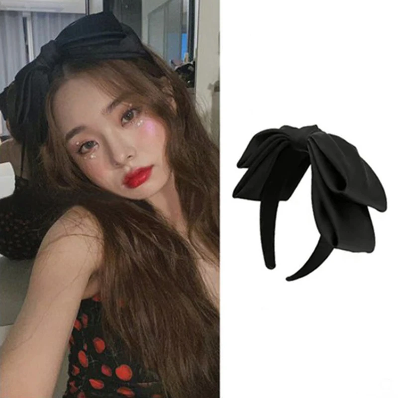 Big Satin Hair Bows Hairbands Girl Women Solid Black Multi Layer Hair Hoop Korean Fashion Headbands for Hair Accessories