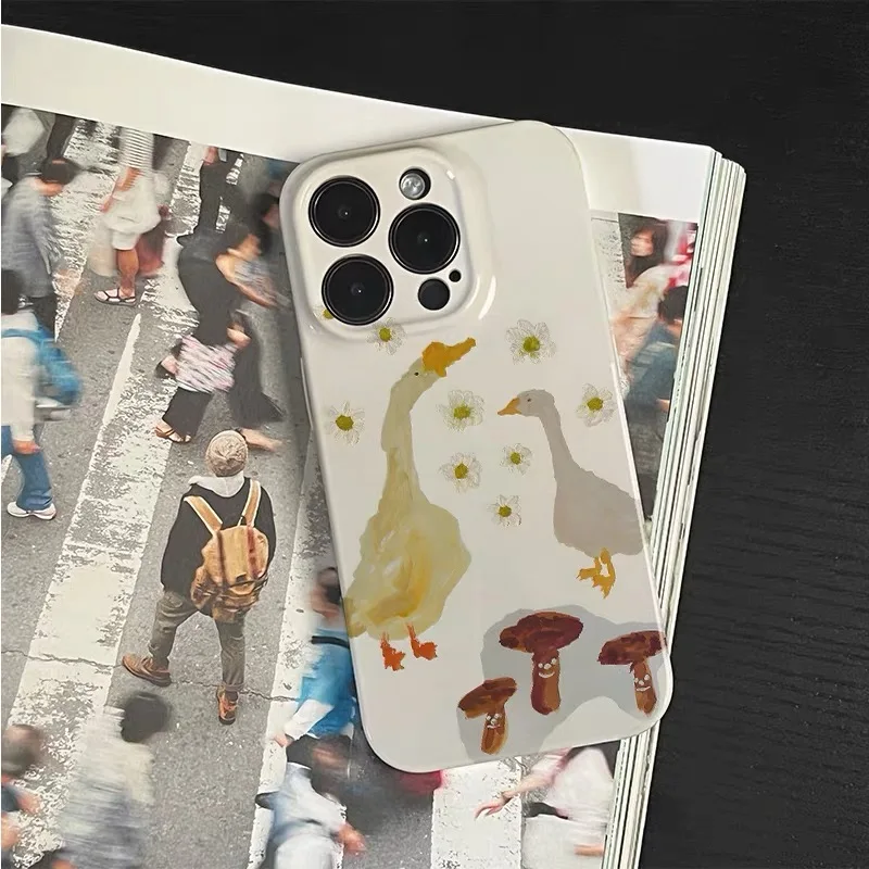 الأصفر النفط اللوحة الكرتون بطة جراب هاتف آيفون 17Air 16E 15 برو ماكس 14 زائد 13 12 ميني 11 برو 16 زائد XR الاكريليك غطاء الهاتف