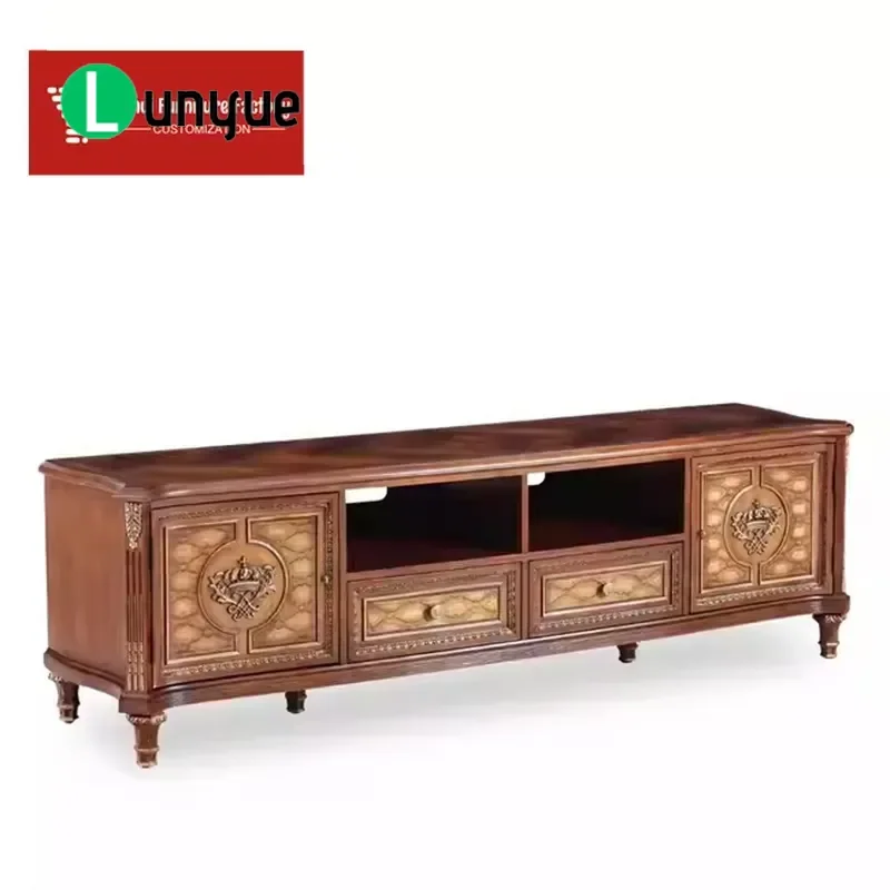 Eco Friendly Solid Wood TV Cabinet Traditional Hand Carved Convertible Retractable Storage Unit For Living Room Furniture