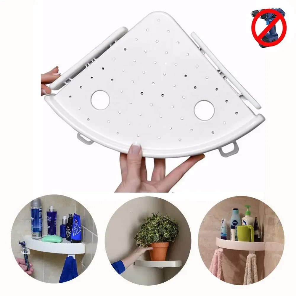 New Bathroom Plastic Shelf Qrganizer Corner Snap Up Storage Holder Shelves Shower Wall Holder Shampoo Soap Holder