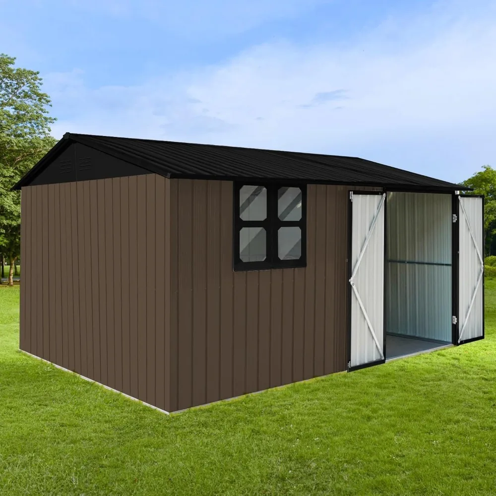 10 Feet X 8 Feet Outdoor Metal Shed, Waterproof Garden Shed with Lockable Doors and Louvered Ventilation Openings,