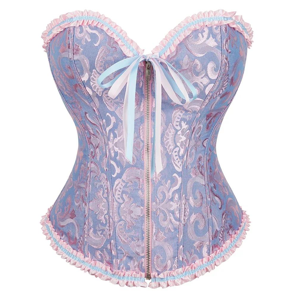 Corsets Bustiers Sexy Women Top Blouse with Zipper Corset Overbust Plus Size Floral Vintage Gothic Corsetto