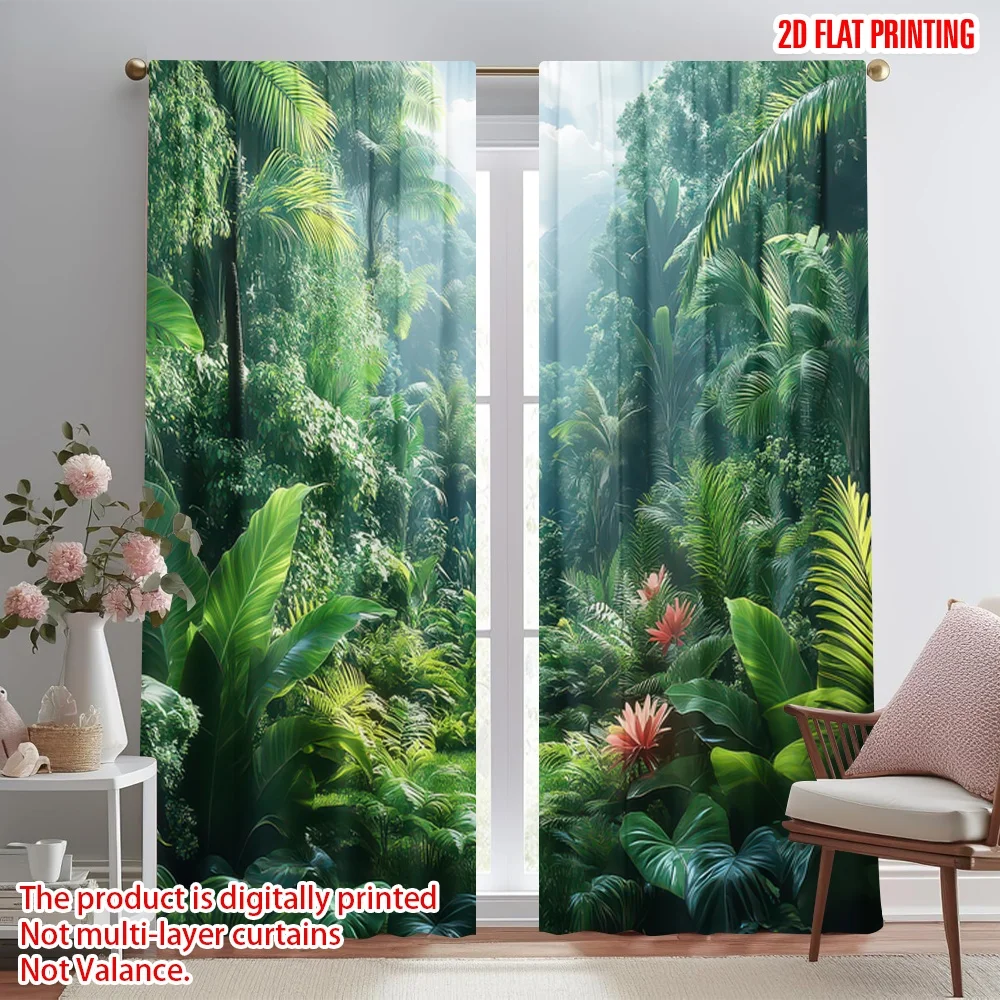 

2D flat printing 2pcs Drapes Lush Green Jungle(1) Digital Printed Polyester Drapes Seasonal Party & Holiday Decor Use for Living