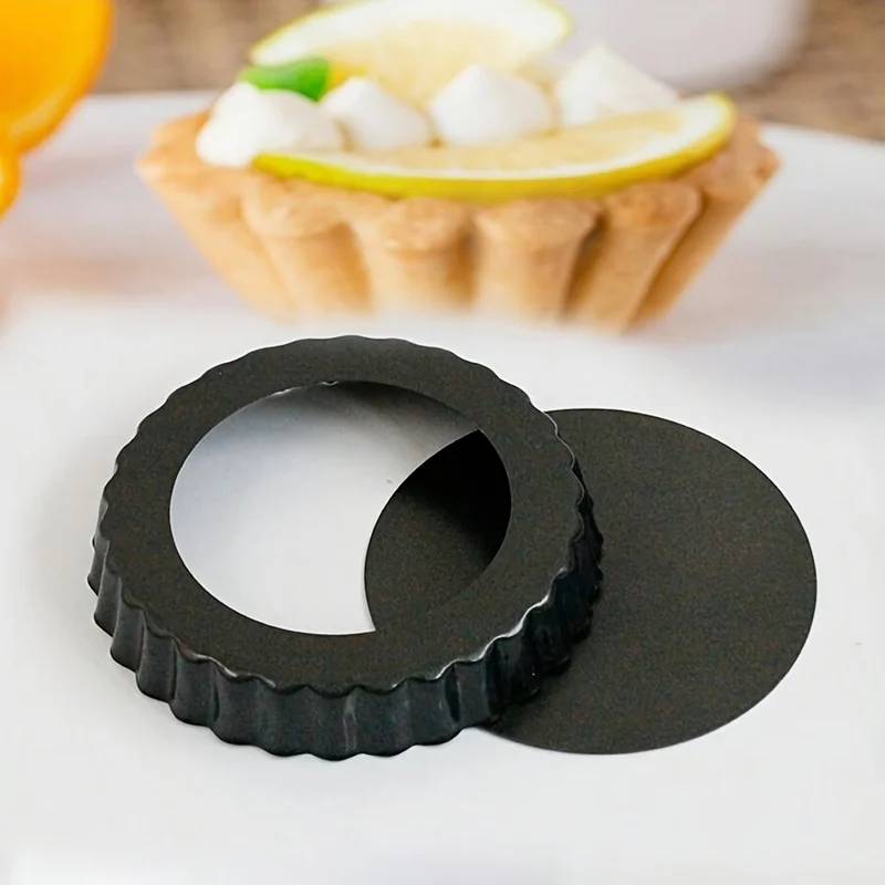 1pc Removable Bottom Fluted Tart Pan Non-Stick Carbon Steel Quiche Pie Molds Wave Edge Baking Tray for Fruit Cake Kitchen Oven