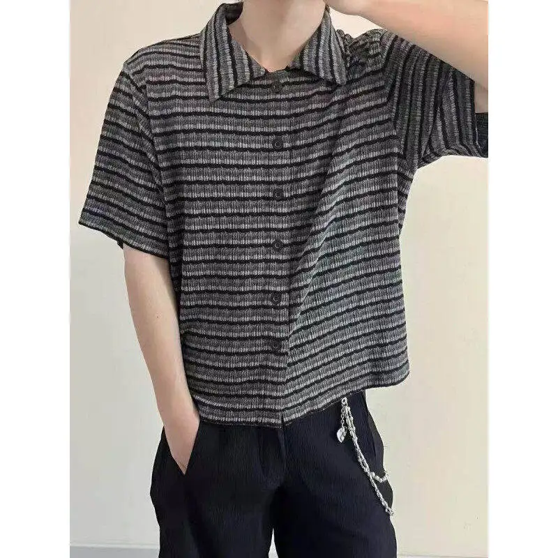 

Men's Vintage Knitted ort Sve irt Summer Lightweight Breathable Polyester Fiber Loose Fit Casual Striped f Sve Coat