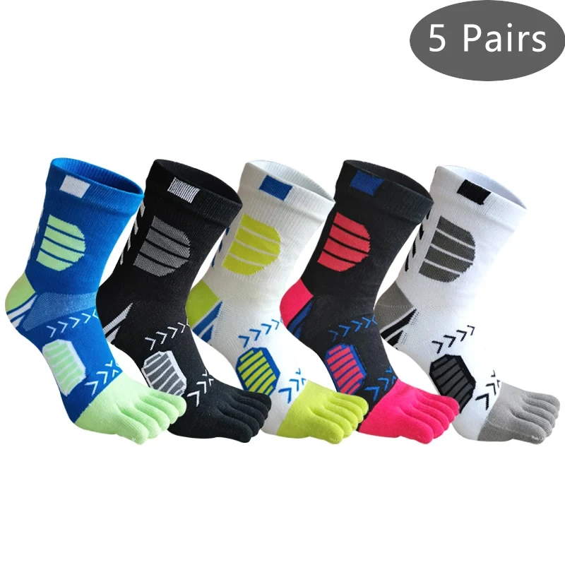 5 Pairs Sport Toe Socks Compression Pure Cotton Sweat-Absorbing Colorful Bike Marathon Fitness Outdoor Basketball 5 Finger Socks