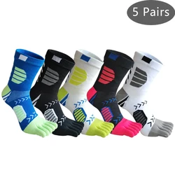 5 paia di calzini sportivi a compressione in puro cotone che assorbe il sudore colorato bici maratona Fitness Outdoor basket 5 calzini da dito