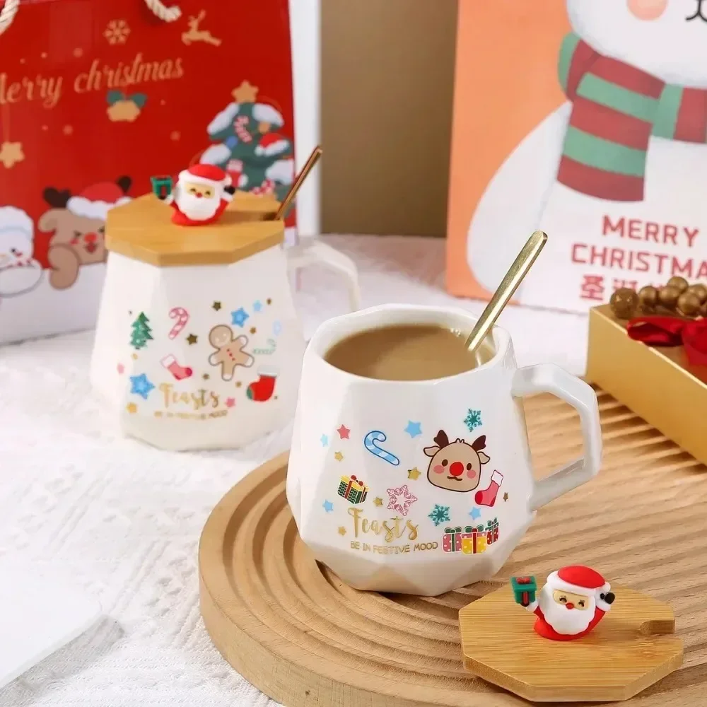

Christmas gifts, ceramic cups with LIDS, spoon sets, mug with gift boxes, coffee cups for use in office or home, New Year gift