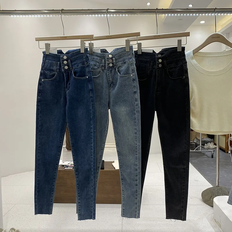 High Waist Skinny Jeans Women's Denim Elastic Fitting Pants Spring Autumn New Style Korean Version Long Pencil Pants
