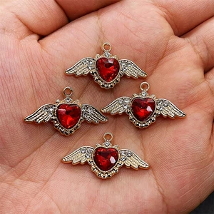 4 buah 12x30mm Warna Sayap Malaikat Pesona Hati untuk Pembuatan Kalung & Gelang DIY 10 pesona sayap penjualan terbaik - №