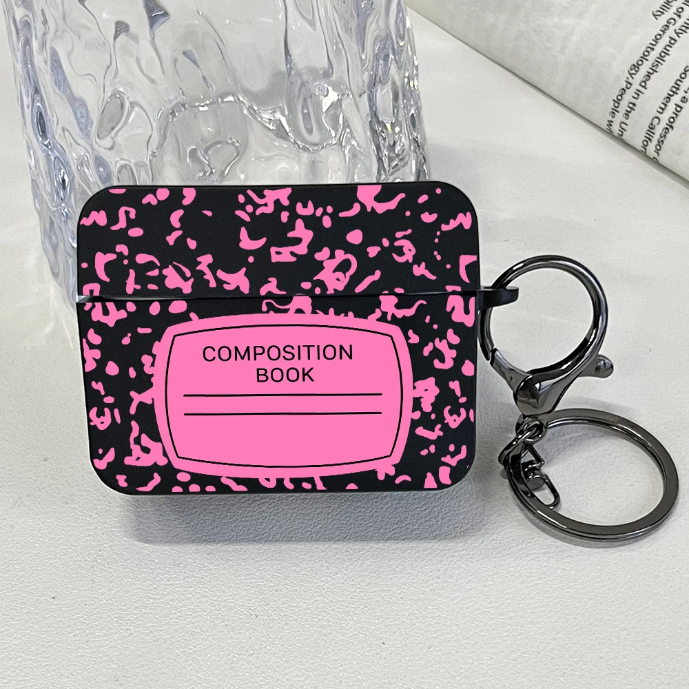 AirPods Pro3/Pro2/Pro, AirPods 1/2/3/4용 핑크색 작문책 패턴 이어폰 케이스, 키체인이 있는 충격 방지 보호 커버