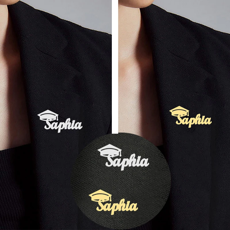 WLP Custom Name Graduation Bachelor Hat Pins for Suit Stainless Steel Personalized Nameplate Mortarboard Brooch Pin Souvenir