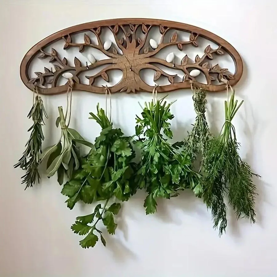 Soporte de madera para flores secas montado en la pared, estante de exhibición colgante bohemio rústico para decoración del hogar, estante de secado de hierbas para interiores