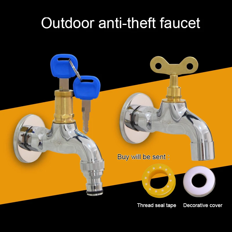 Anti-theft Faucet Water Tap with Lock Key Alloy/Brass Body Single Hole Key Switch Faucet Bibcocks for Outdoor Garden