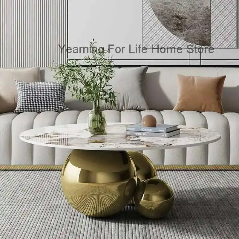 Gold Designer Black Center Base Table Living Room Furniture Stainless Steel Home Impact Space Marble Modern Coffee Table Round