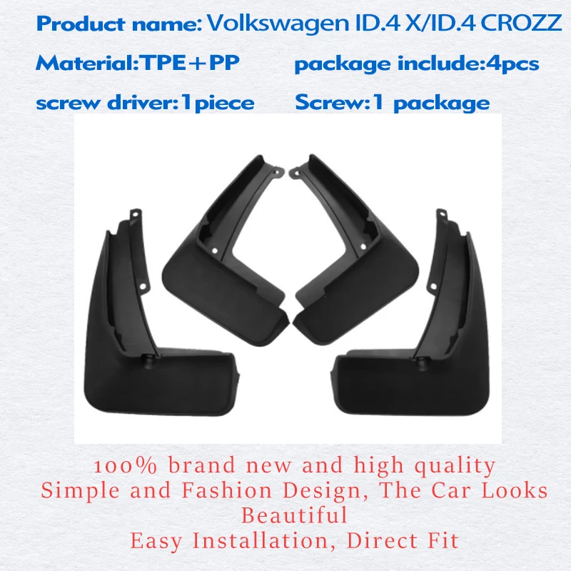 4pcs FOR Volkswagen WV ID.4 X  ID.4 CROZZ Mudguards Fender Mudflaps Guard Splash Mud Flap Guards Car Accessories Mudguard