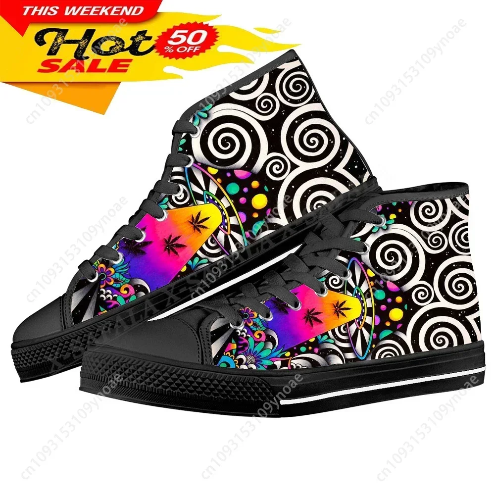 Hippie Psychedelic Colorful Trippy Men Vulcanized Sneakers High Top Canvas Shoes Classic Design Men Flats Lace Up Footwear-11