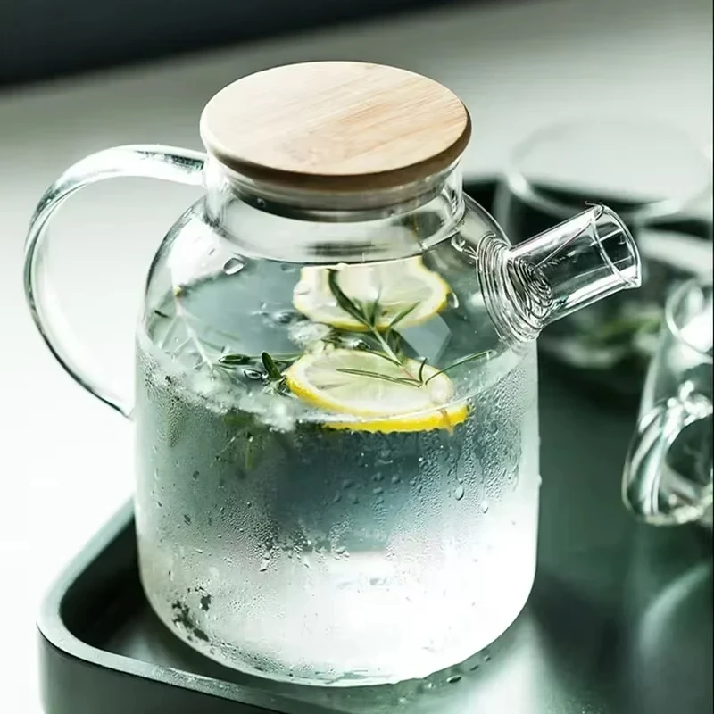 1.8L Transparent Borosilicate Glass Teapot Heat-Resistant Large Clear Fruits Tea Pot Flower Tea Puer Kettle Cup Office Home Tool