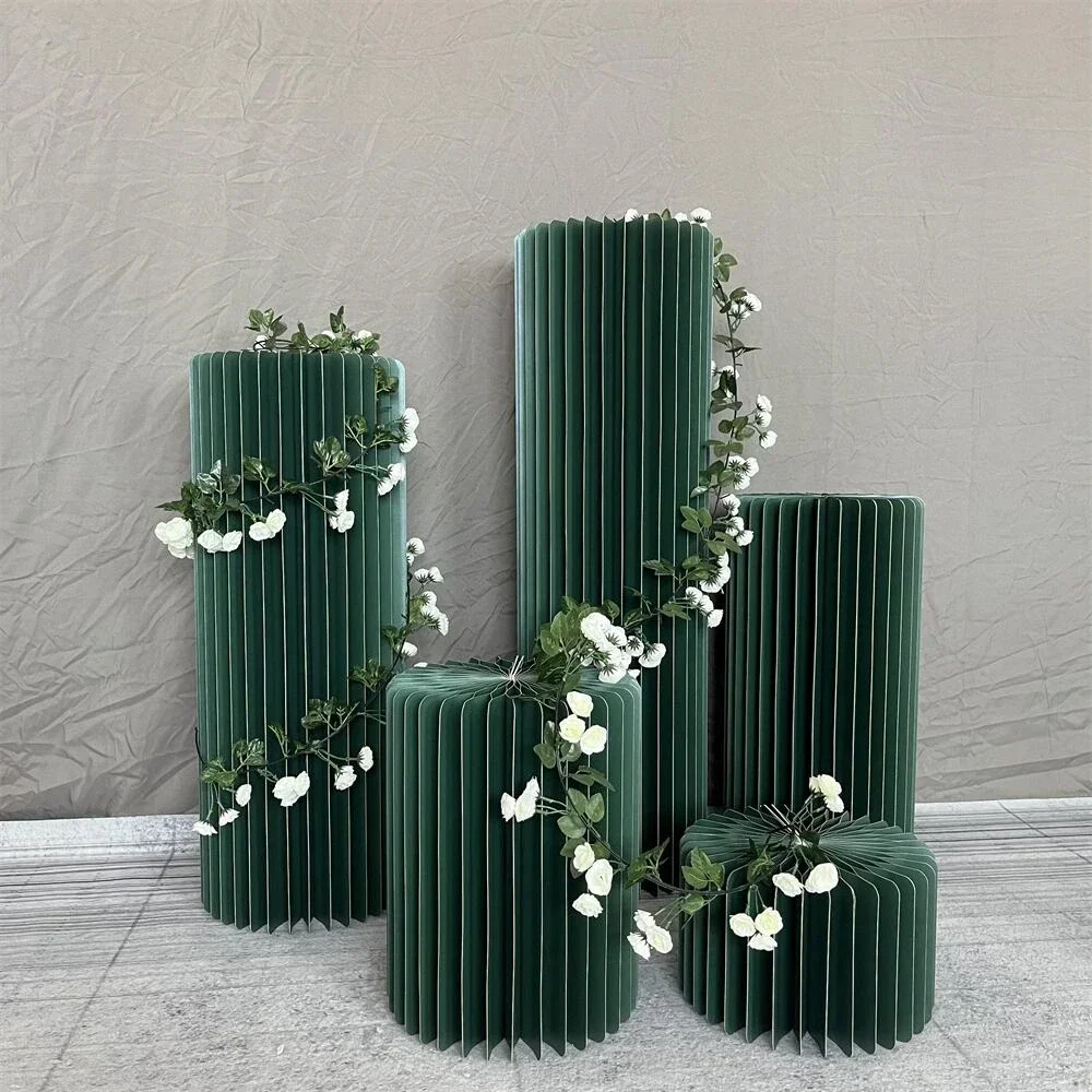 Round Foldable Paper Columns Display Pedestal Stands with Acrylic Disc Cylinder Centerpiece Cake Stands for Wedding Party Decor