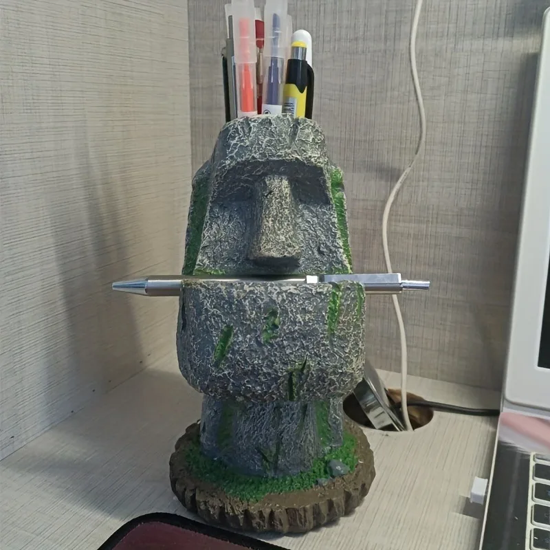 

Unique Moai Pen Holder - Statue Stone Shape Resin Decoration Home Decoration Stationery Storage Jar Resin Ornament