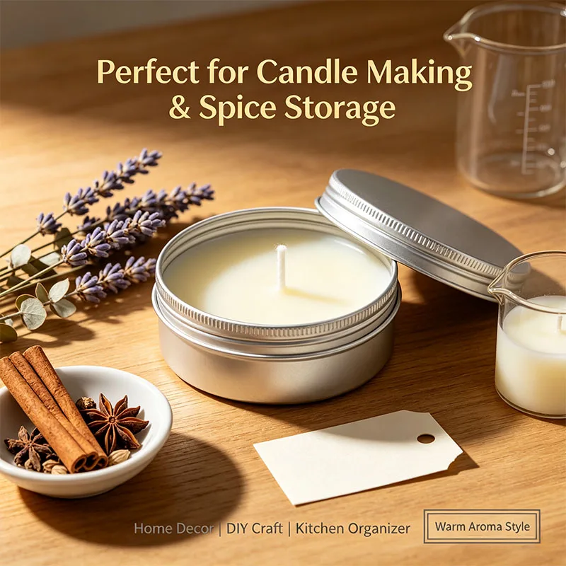 100-250ml Empty Aluminum Tins Screw Lid Round Metal Cans Containers for Candle Spice Cosmetic Storage Soy Wax Melts Pouring