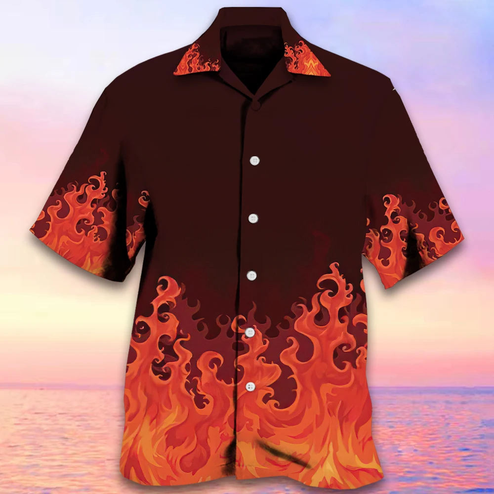 Summer Flame Pattern Men\'s Shirt 3D Print High Quality Hawaii Cuban Clothing Daily Collar Holiday Casual Designer Short-sleeved