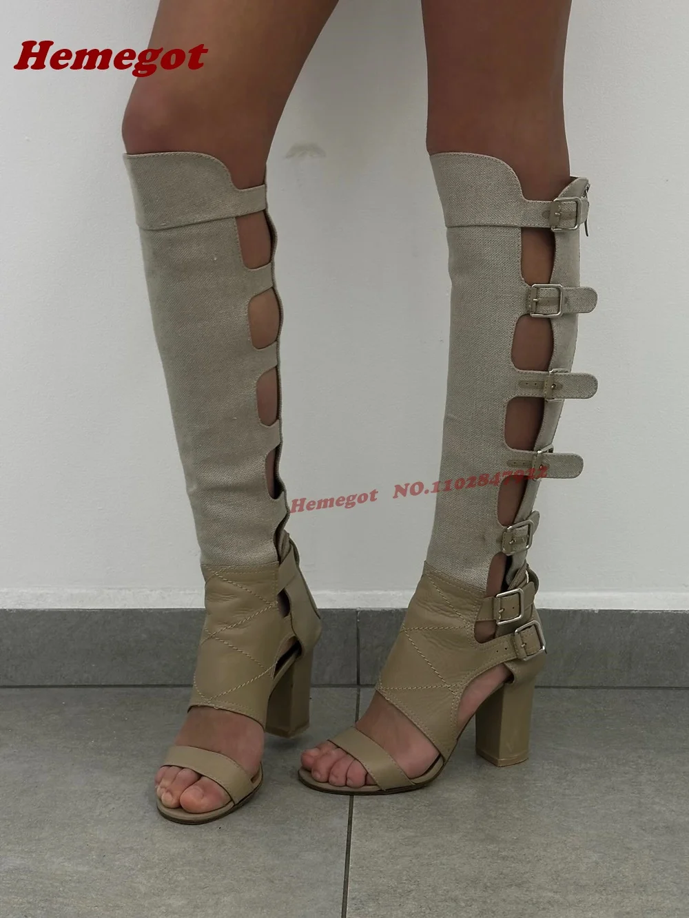 

Серые сандалии-гладиаторы с вырезами, женские сандалии на массивном каблуке с открытым носком, повседневная обувь на молнии сзади с несколькими пряжками, роскошная обувь 2026