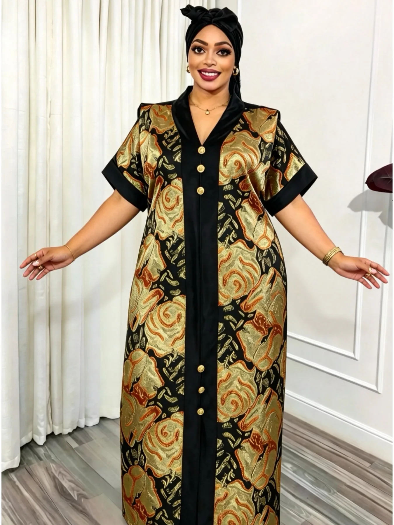 Women Traditional Printed Sequins Plus Size African Dress Mi
