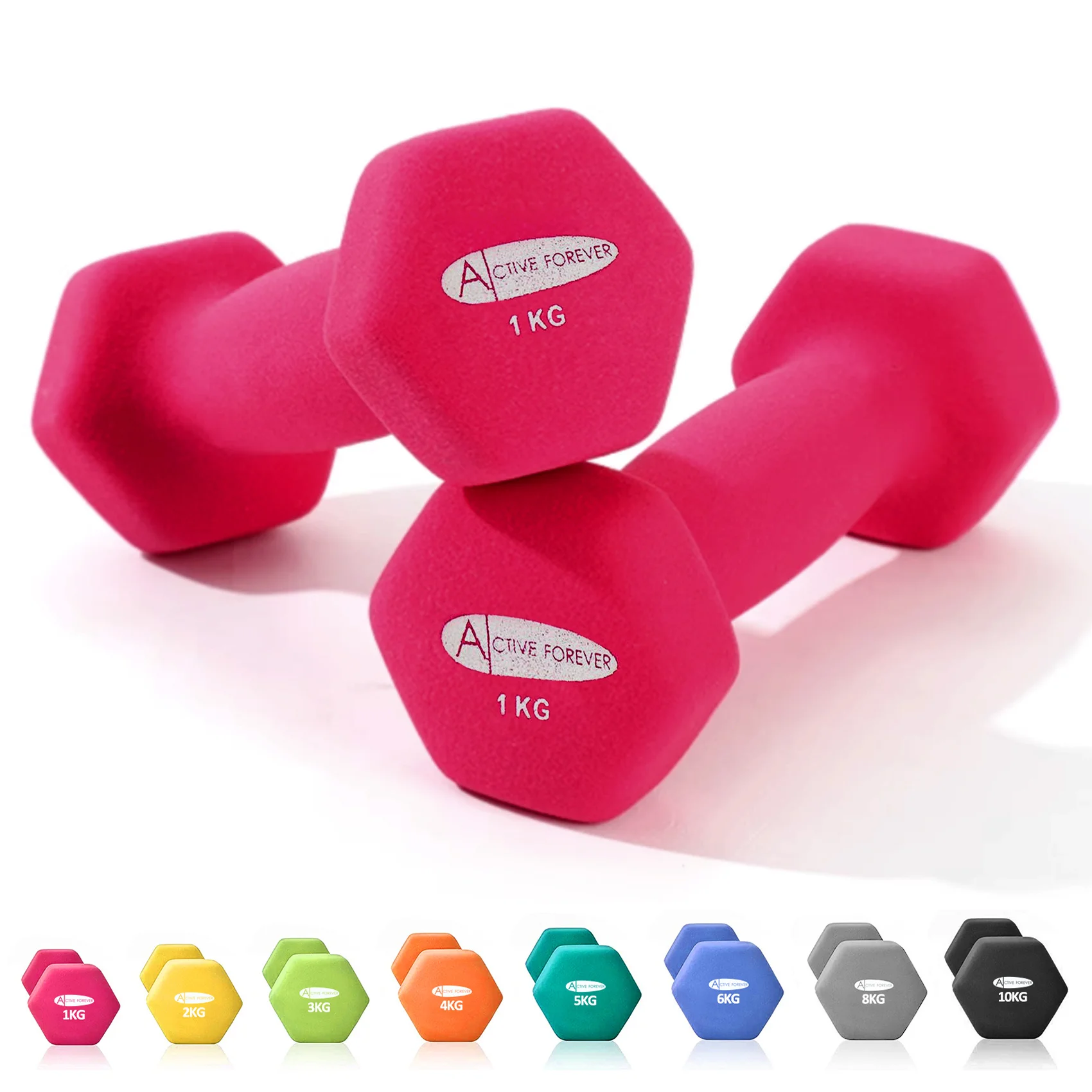 Dumbbells Set of 2 Hex Dumbbells Pair Waterproof Non-slip Dumbells Set 2 × 10kg 8kg 6kg 5kg 4kg 3kg 2kg 1kg