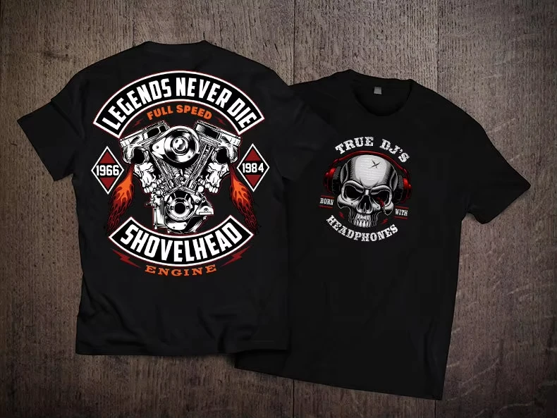 2026 Biker Engine Skull Graphic Short Sleeve T-Shirt, Kids Adults Casual Crew Neck Tee, Retro DJ Headphone  Loose Fashion Top