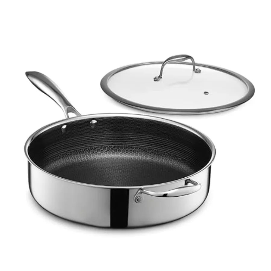 

Hybrid Nonstick Deep Sauté Pan with Tempered Glass Lid, Stay-Cool Handle, Dishwasher-Friendly, Oven-Safe Up to 900°F, Induction