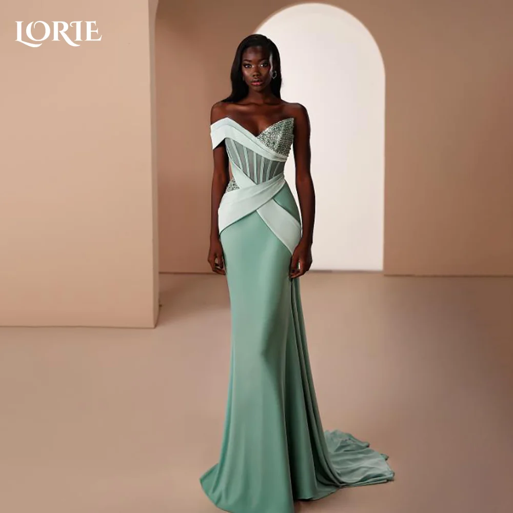 

LORIE Modest Crepe Saudi Evening Dresses Elegant High Slit Sexy Chiffon A-Line Pleats Arabia Prom Gown Party Dresses Customized