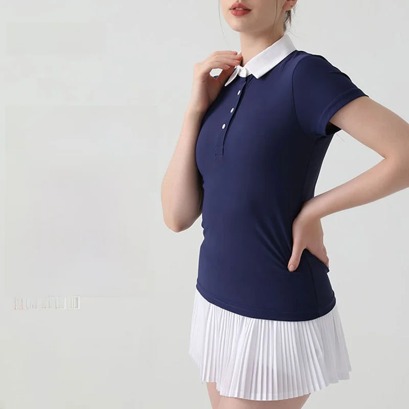 

Женская одежда для йоги, быстросохнущие дышащие рубашки поло, футболки с короткими рукавами, защита от солнца, летний топ с лацканами для фитнеса