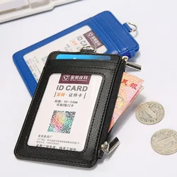 Porta carte di credito in pelle PU tinta unita Porta carte di credito Mini portafoglio sottile Porta carte d'identità Portamonete da uomo d'affari con cerniera