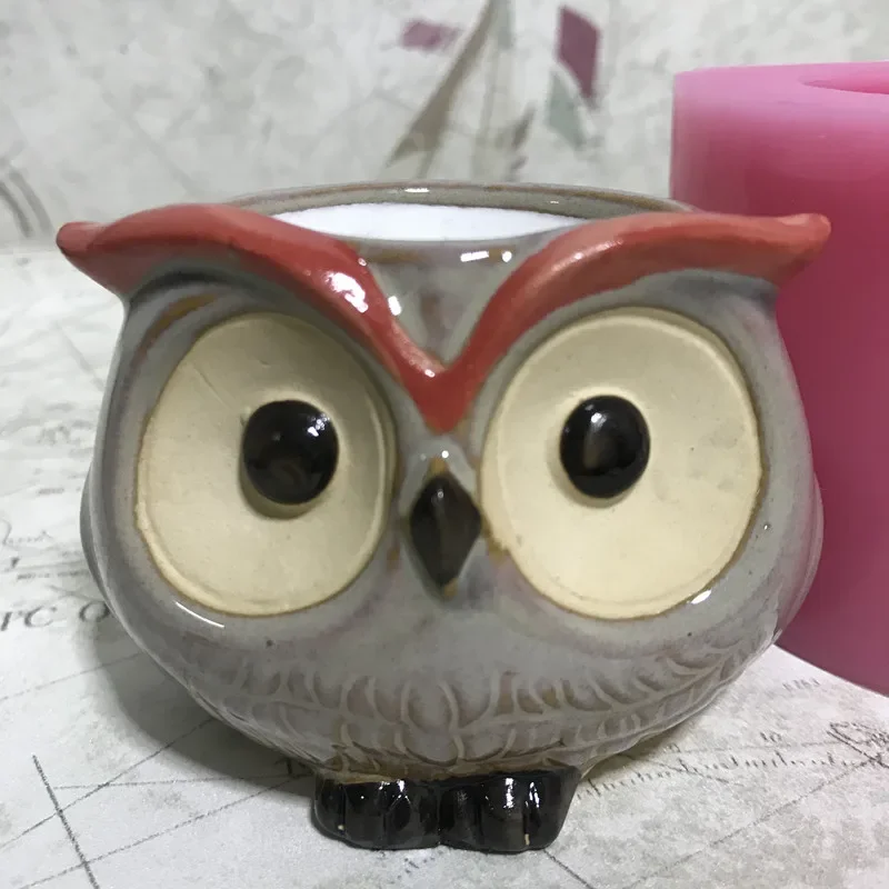 

Silicone Owl Candle Holder Molds 3D Cement Resin Planter Flower Pot Mould Cake Decorating Fondant Mold