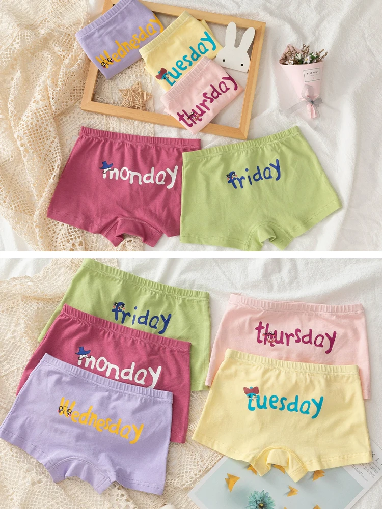 LJMOFA 5 Pcs Girls Underwear 3-12Y Kids Baby Girl Boxer Comfortable Cute Candy Colors Underwear Pants B125