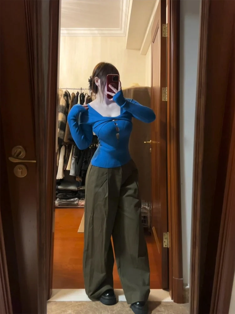 

Сексуальный вязаный топ American Sle, женский длинный све с ажурным узлом, облегающий базовый слой для осени и зимы