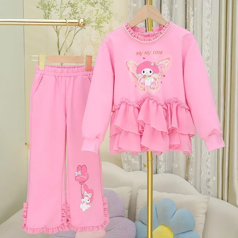 

Spring Autumn Sweet Anime Sleeved Shirt Kawaii Sanrio Ins Long Pants Set Cute My Melody Children Two-piece Clothing Gifts Kids