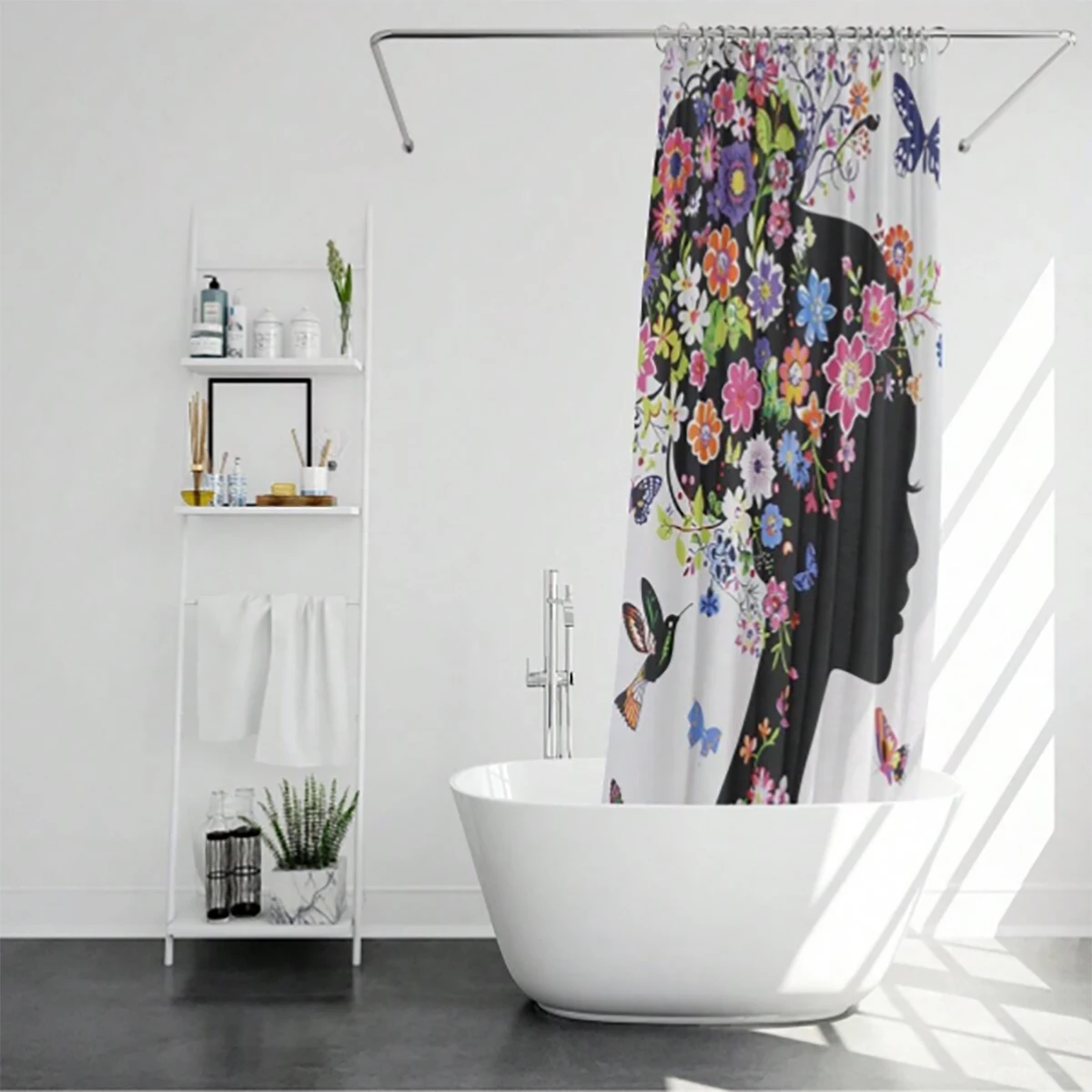 1 pc female silhouette pattern polyester material shower curtain waterproof fabric, thickened anti mold partition curtain fo