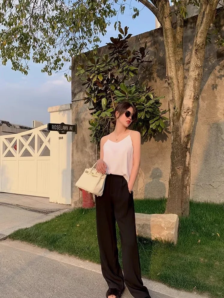 

High-End Summer Tee-acetate Drapey Straight-leg Wide-leg Casual Pants Women's New Sle High-waisted Loose Fit Trousers