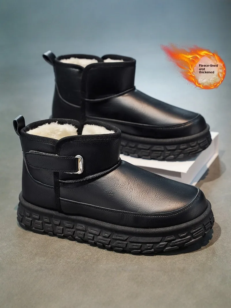men's-winter-high-cut-fleece-lined-snow-boots-outdoor-casual-waterproof-bread-cotton-shoes-warm-leather-fur-integrated-boots
