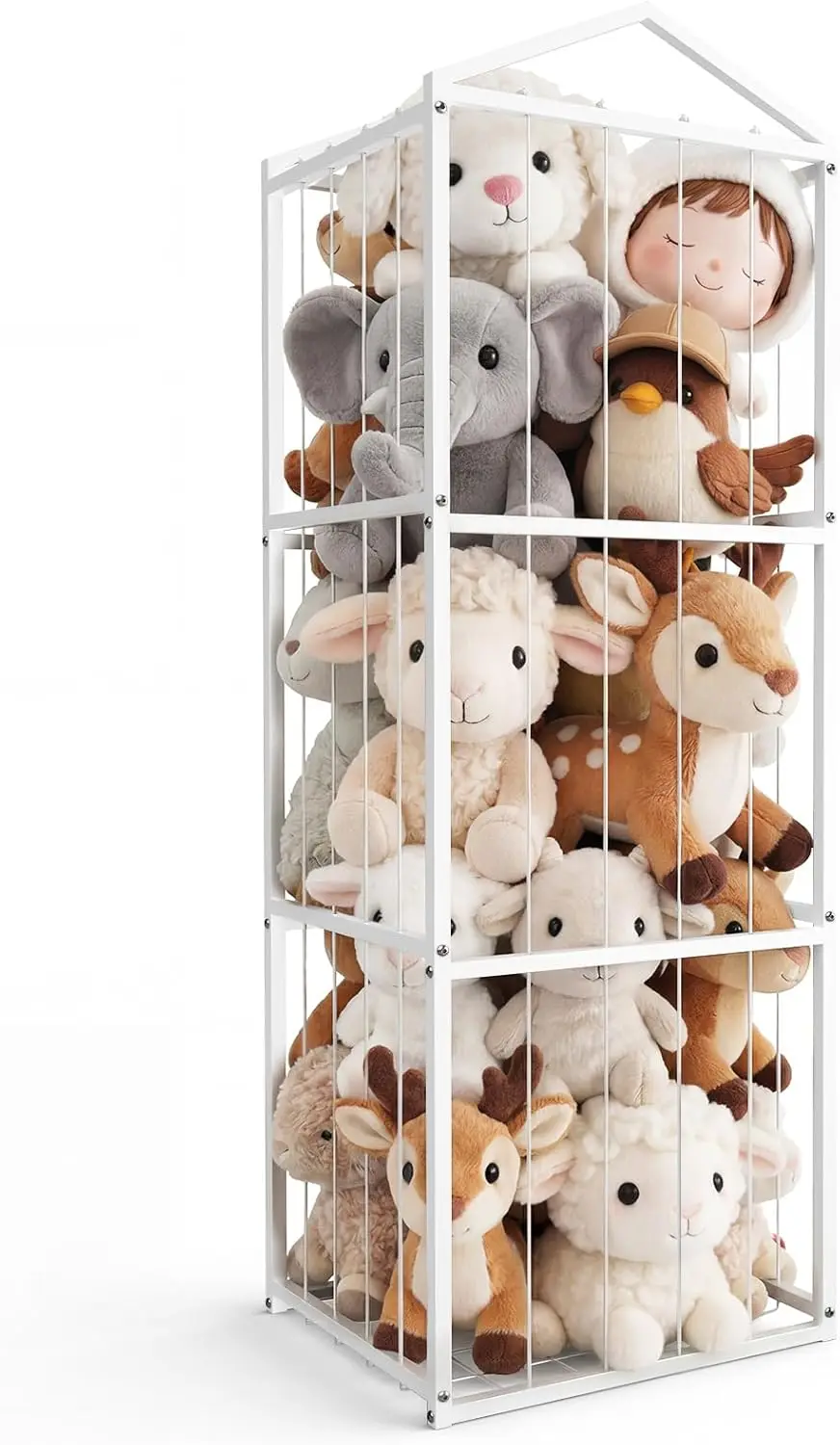 Large Stuffed Animal Storage Zoo, Heavy Duty Metal Plush Organizer for Kids Room, 50+ Capacity, White
