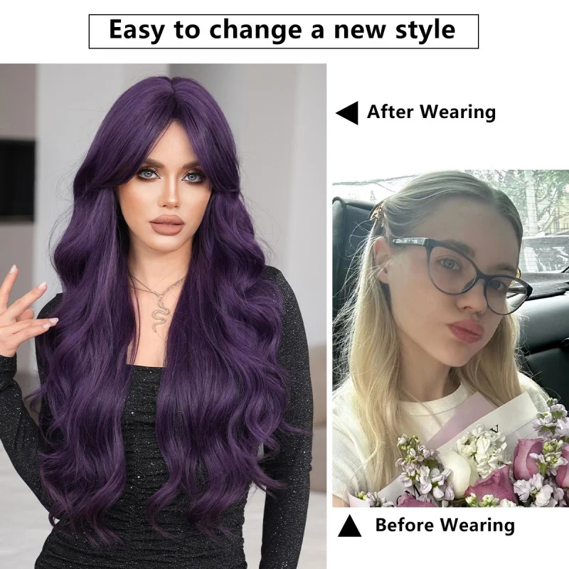 Subculture sea anemone for women, long curly hair, naturally fluffy, deep purple Lolita style full head wig