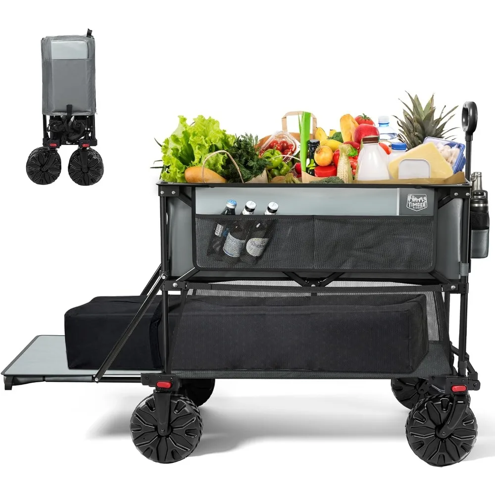 

TIMBER RIDGE 400L Large Capacity Folding Double Decker Wagon, 54" Extra Long Extender Wagon Cart, 450lbs Heavy Duty Collapsible