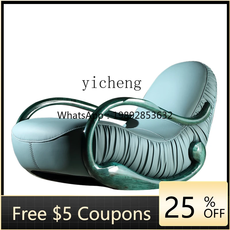 

XL Light Luxury Art Recliner Rocking Chair Solid Wood Genuine Leather Fashion Leisure Couch