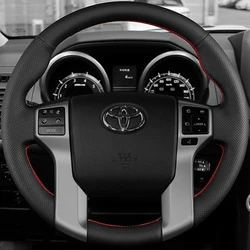 Hand Sewing Black Microfiber Leather Car Steering Wheel Cover For Toyota Land Cruiser Prado Land Cruiser Tacoma Tundra