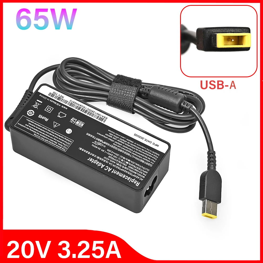 Cargador de ordenador portátil con adaptador de CA de 20V 3.25A para Lenovo Thinkpad X240 X270 X260 K3-IML 14s-IWL E440 E450 E550 E560 E431 45N0262