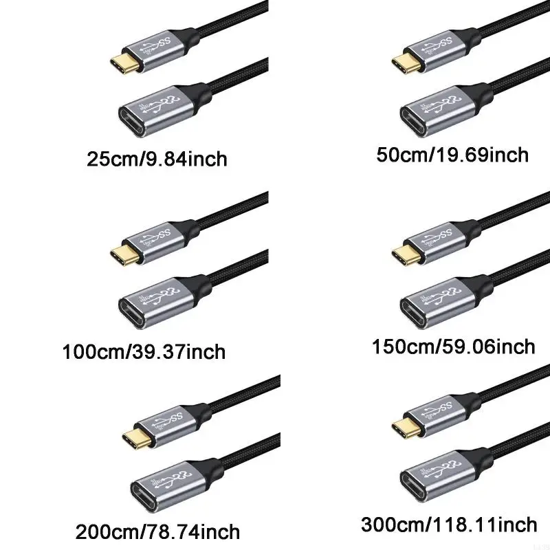 U13B USB C สายเคเบิลส่วนขยาย PD100W Gen2 Type C 3.1 สายข้อมูลตัวขยายเพศชายถึงตัวเมีย